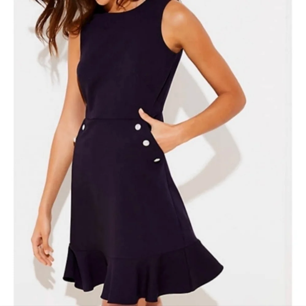 black dress with bell sleeves Bell Sleeve Fit and Flare Crewneck Long Dress Navy